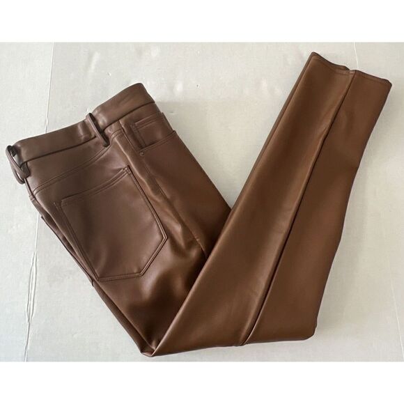 Good American Pants Women Sz 8/29 Burnt Caramel Faux Leather High Rise - Picture 6 of 9